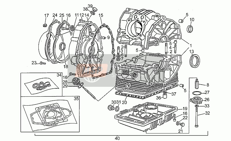 Moto Guzzi V 75 PA Nuovo Tipo 750 1999 Kurbelgehäuse für ein 1999 Moto Guzzi V 75 PA Nuovo Tipo 750