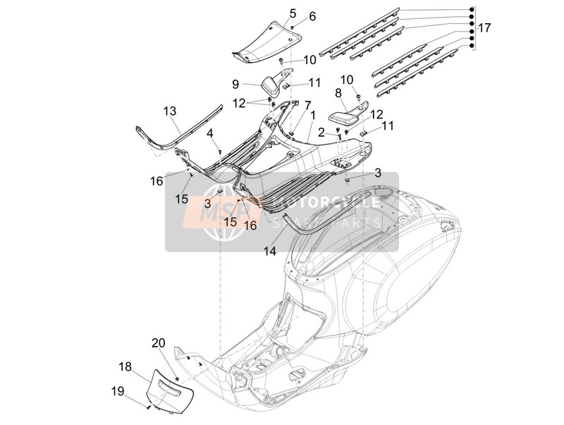 Vespa 150 4T 3V ie Primavera 2015 Mittlere Abdeckung - Fußrasten für ein 2015 Vespa 150 4T 3V ie Primavera