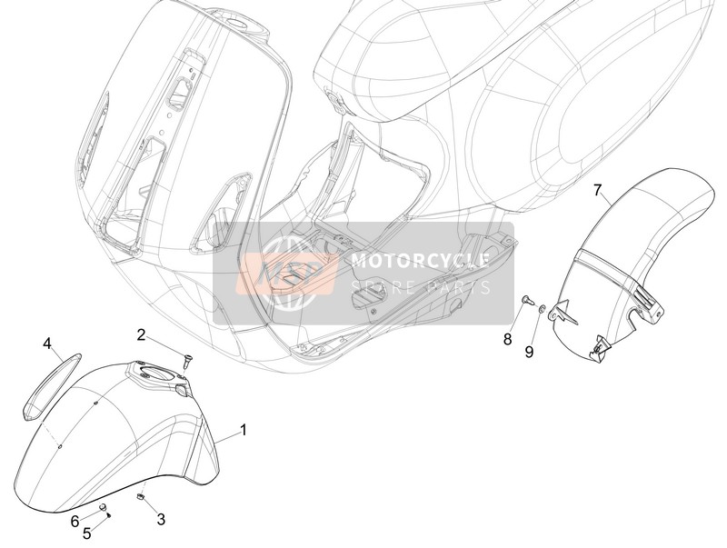 Vespa 150 4T 3V ie Primavera 2014 Radgehäuse - Schlammschutz für ein 2014 Vespa 150 4T 3V ie Primavera