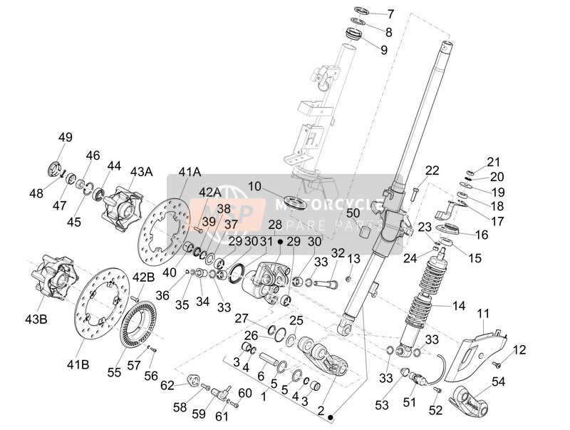 Vespa 150 4T 3V ie Primavera 2015 Fourchette/Tube de direction - Unité de roulement de direction pour un 2015 Vespa 150 4T 3V ie Primavera