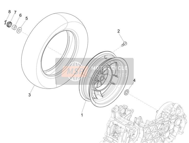 Vespa 150 4T 3V ie Primavera 2015 Ruota posteriore per un 2015 Vespa 150 4T 3V ie Primavera