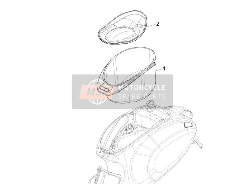 Vespa 150 4T 3V ie Primavera (China) 2015 Helmet Housing - Under Saddle for a 2015 Vespa 150 4T 3V ie Primavera (China)