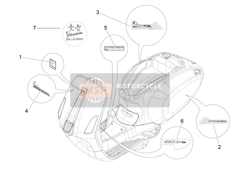 Vespa 150 4T 3V ie Primavera (China) 2015 Platos - Emblemas para un 2015 Vespa 150 4T 3V ie Primavera (China)