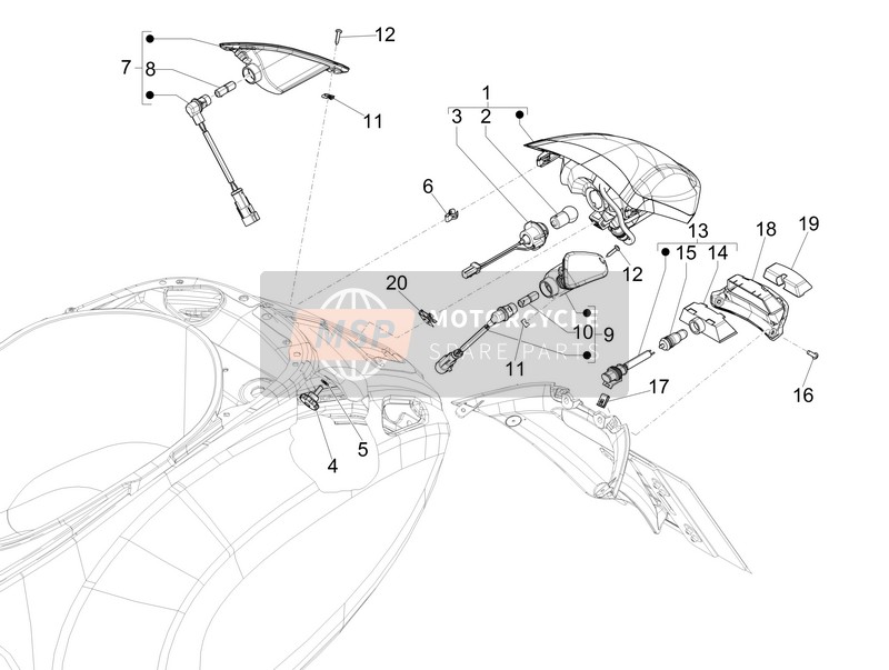 Vespa 150 4T 3V ie Primavera (China) 2015 Fari posteriori - Indicatori di direzione per un 2015 Vespa 150 4T 3V ie Primavera (China)