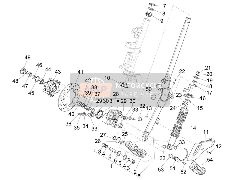 Vespa 150 4T 3V ie Primavera (USA) 2015 Tenedor/Tubo de dirección - Unidad de cojinete de dirección para un 2015 Vespa 150 4T 3V ie Primavera (USA)