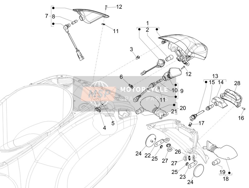 Vespa 150 4T 3V ie Primavera (USA) 2014 Rücklichter - Blinkleuchten für ein 2014 Vespa 150 4T 3V ie Primavera (USA)