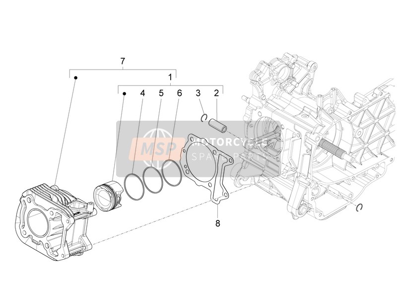 Vespa 150 Sprint 4T 3V ie 2015 Cilinder-Zuiger-Pistonpen eenheid voor een 2015 Vespa 150 Sprint 4T 3V ie