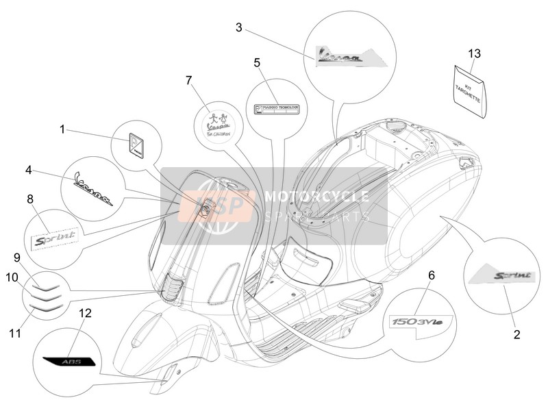 2H000931000A1, (*) Kit Targhette Vespa Sprint S, Piaggio, 1