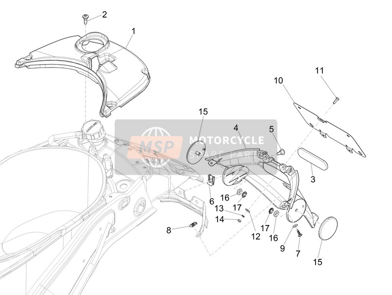 Vespa 150 Sprint 4T 3V ie (USA) 2015 Achterklep - Spatbescherming voor een 2015 Vespa 150 Sprint 4T 3V ie (USA)