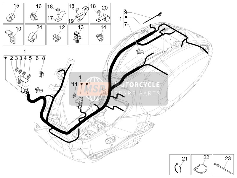 Vespa 150 Sprint 4T 3V ie (USA) 2014 Cablaggio principale per un 2014 Vespa 150 Sprint 4T 3V ie (USA)