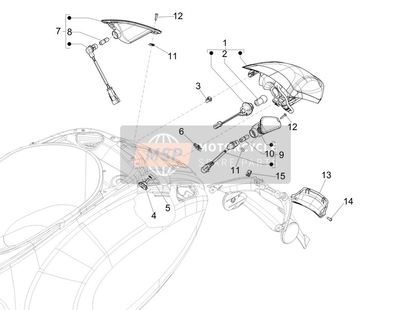 Vespa 50 4T-2V 52kmh (B-NL) 2015 Faros traseros - Lámparas de señal de giro para un 2015 Vespa 50 4T-2V 52kmh (B-NL)