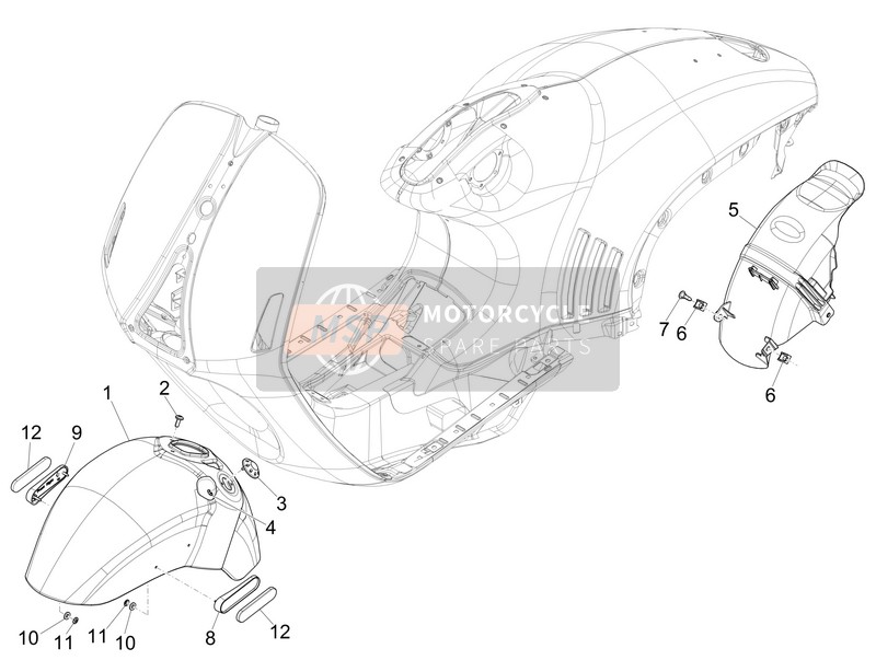 1B0007597000DT, Front Fender With I.P., Piaggio, 0