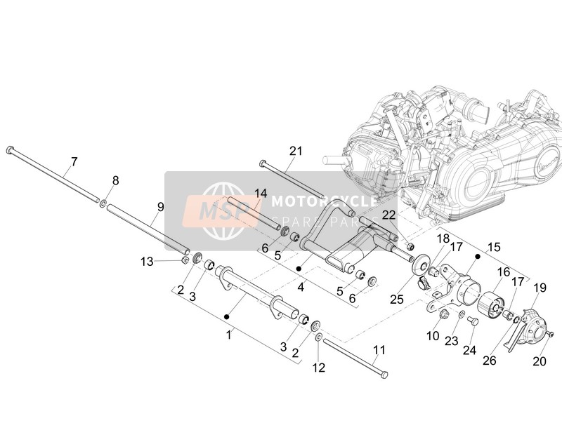 Vespa 946 125 4T 3V ABS 2015 Schwinge für ein 2015 Vespa 946 125 4T 3V ABS