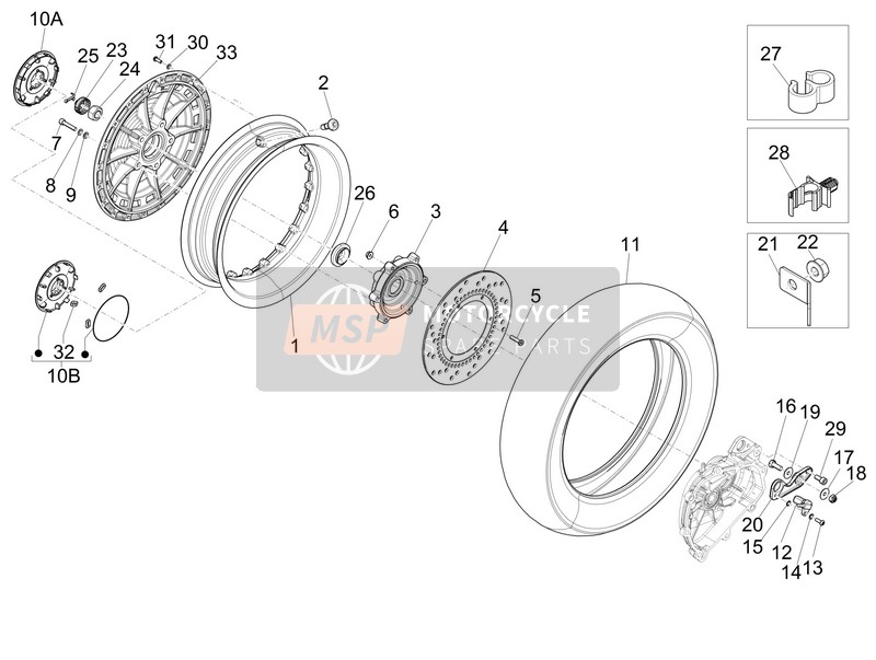 Vespa 946 125 4T 3V ABS 2013 Roue arrière pour un 2013 Vespa 946 125 4T 3V ABS