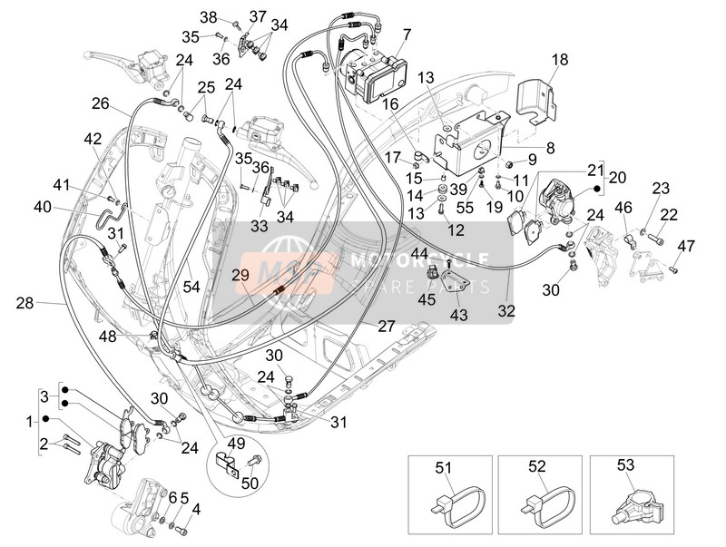 Vespa 946 125 4T 3V ABS 2013 Tuyaux de freins - Étriers (ABS) pour un 2013 Vespa 946 125 4T 3V ABS