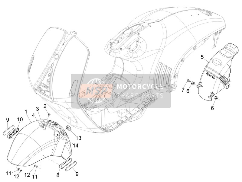Vespa 946 150 4T 3V ABS 2013 Radgehäuse - Schlammschutz für ein 2013 Vespa 946 150 4T 3V ABS