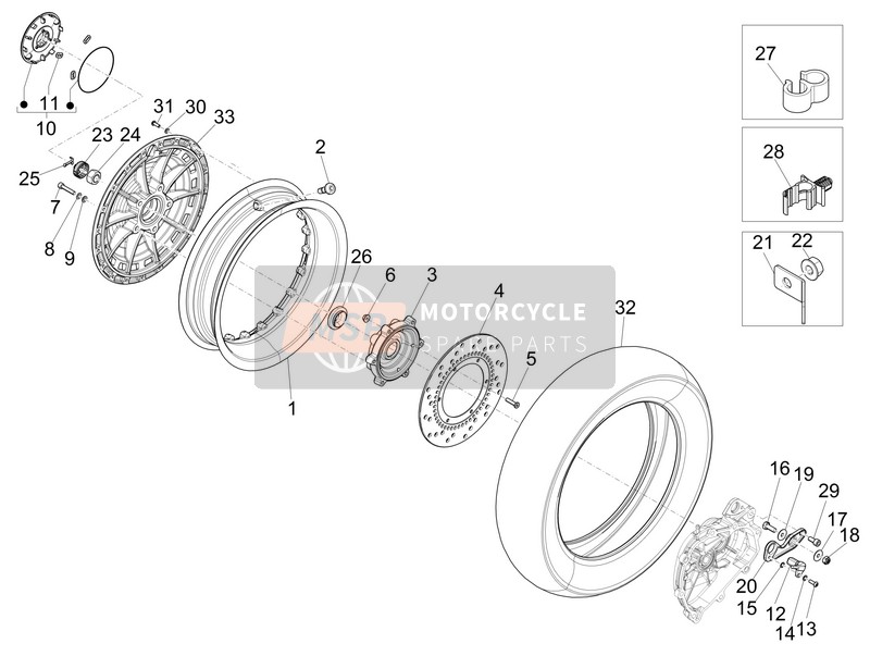 Vespa 946 150 4T 3V ABS ARMANI (ASIA) 2016 Roue arrière pour un 2016 Vespa 946 150 4T 3V ABS ARMANI (ASIA)