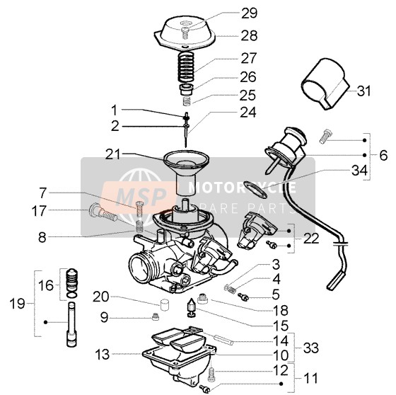 Vespa ET4 150 Leader 2000 Carburateur (Walbro-Keihin) pour un 2000 Vespa ET4 150 Leader