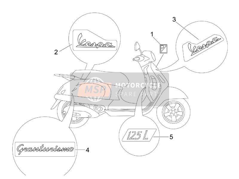 656219, Targhetta "Vespa" Frontale, Piaggio, 3