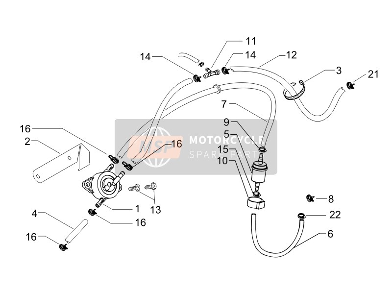 Vespa Granturismo 125 L E3 2006 Sistema di alimentazione per un 2006 Vespa Granturismo 125 L E3