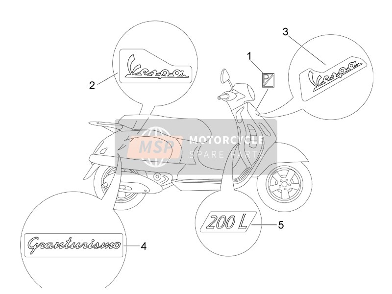 Vespa Granturismo 200 L (UK) 2005 Platten - Embleme für ein 2005 Vespa Granturismo 200 L (UK)