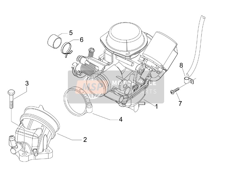 Vespa Granturismo 200 L (USA) 2007 Carburateur, Assemblée - Union tuyau pour un 2007 Vespa Granturismo 200 L (USA)