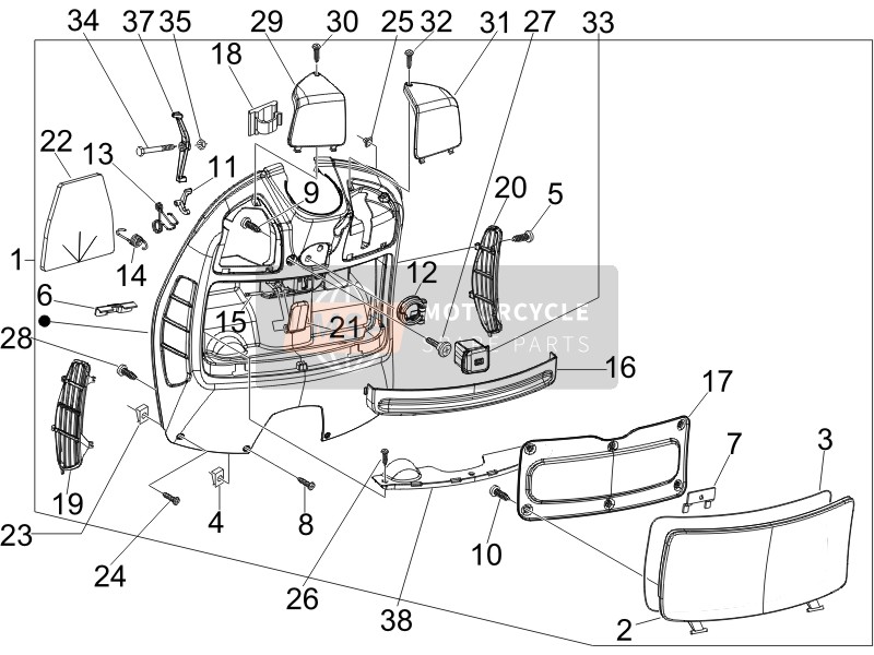 Vespa GT 250 ie 60° E3 (UK) 2007 Handschuhfach vorne - Knieschutz für ein 2007 Vespa GT 250 ie 60° E3 (UK)