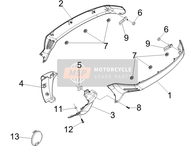 Vespa GT 250 ie 60° E3 (UK) 2006 Seitliche Abdeckung - Spoiler für ein 2006 Vespa GT 250 ie 60° E3 (UK)