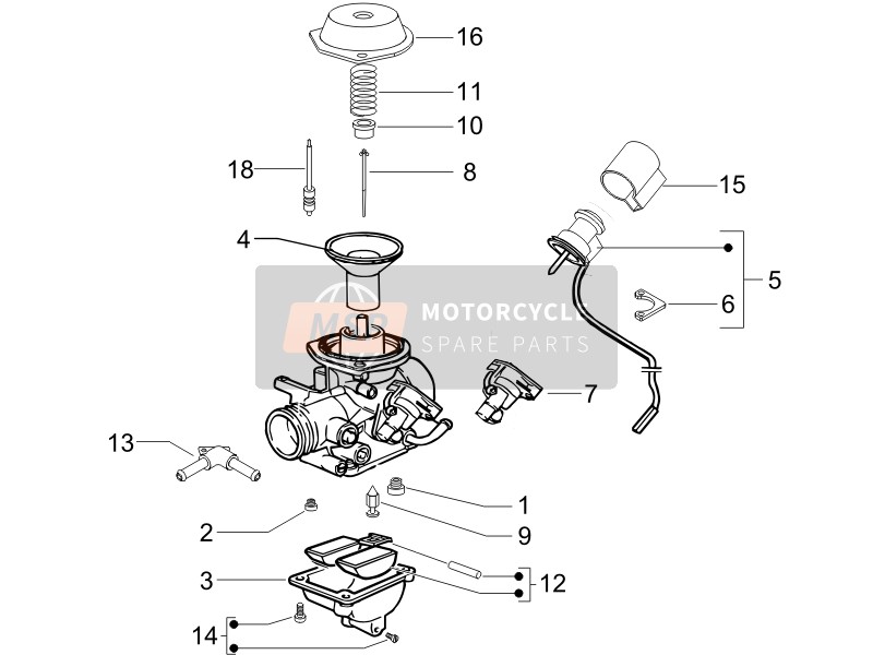 Vespa GTS 125 4T E3 (UK) 2009 Carburador Componentes para un 2009 Vespa GTS 125 4T E3 (UK)