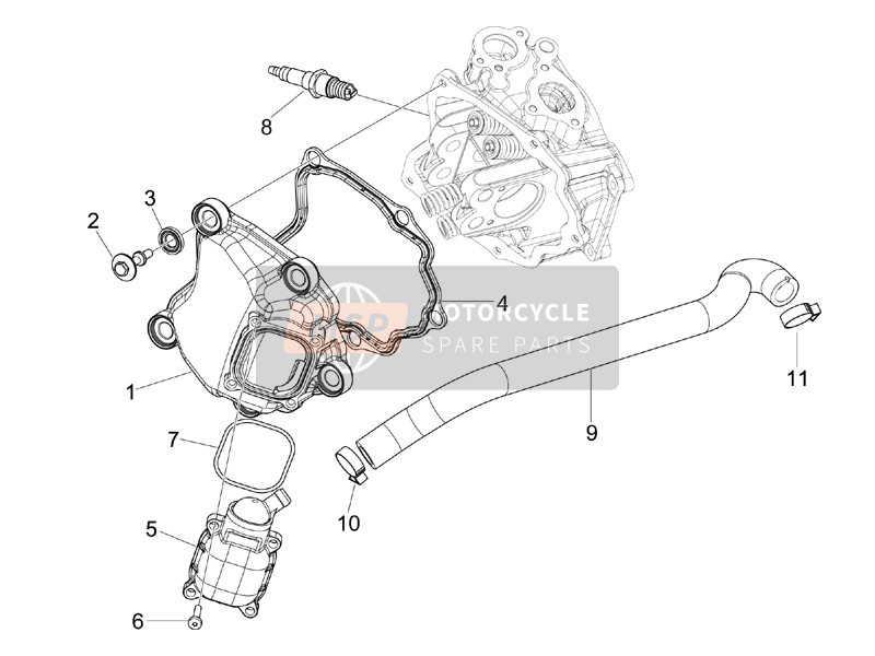 Vespa GTS 125 4T ie Super E3 2015 Cilinderkopdeksel voor een 2015 Vespa GTS 125 4T ie Super E3