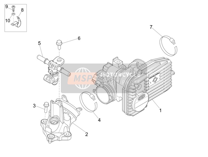 Vespa GTS 125 4T ie Super E3 2015 Drosselklappe - Einspritzer - Anschlussstutzen für ein 2015 Vespa GTS 125 4T ie Super E3