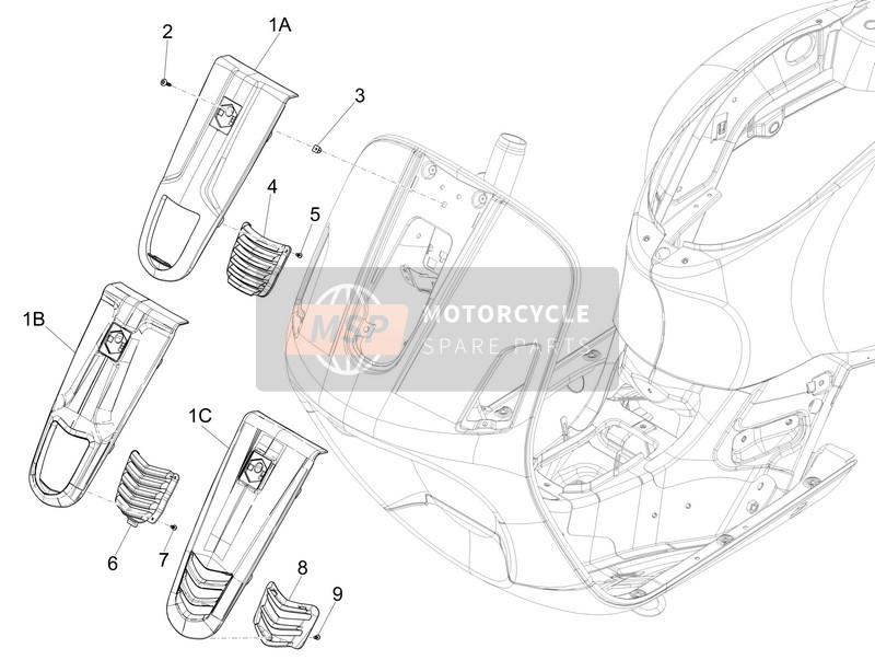 Vespa GTS 125 4T ie Super E3 2015 Bouclier avant pour un 2015 Vespa GTS 125 4T ie Super E3