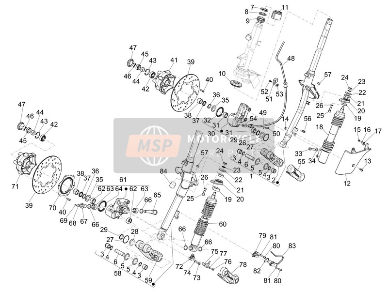 Vespa GTS 125 4T ie Super E3 2009 Tenedor/Tubo de dirección - Unidad de cojinete de dirección para un 2009 Vespa GTS 125 4T ie Super E3