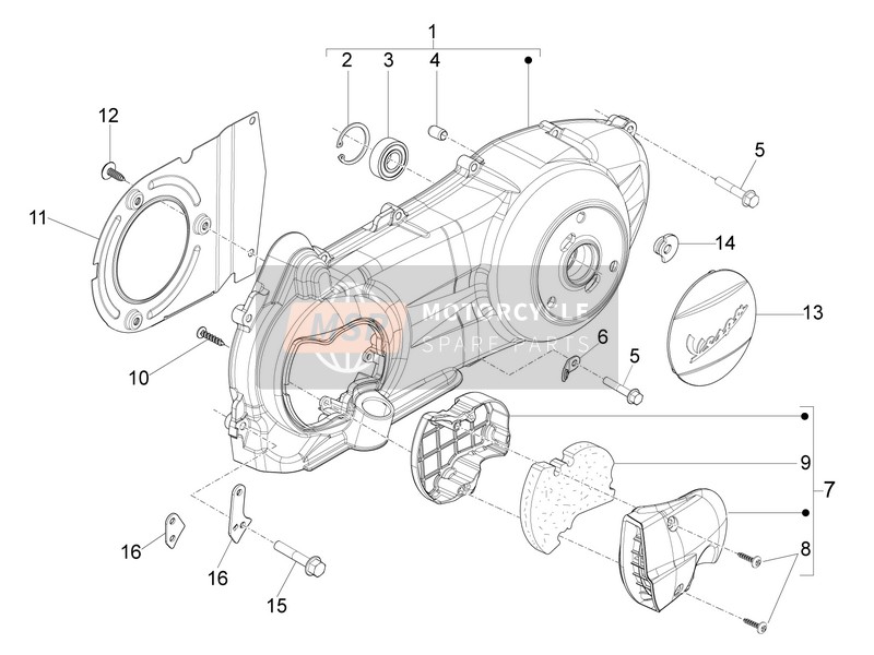 Vespa GTS 250 2014 Kurbelgehäuseabdeckung - Kurbelgehäusekühlung für ein 2014 Vespa GTS 250