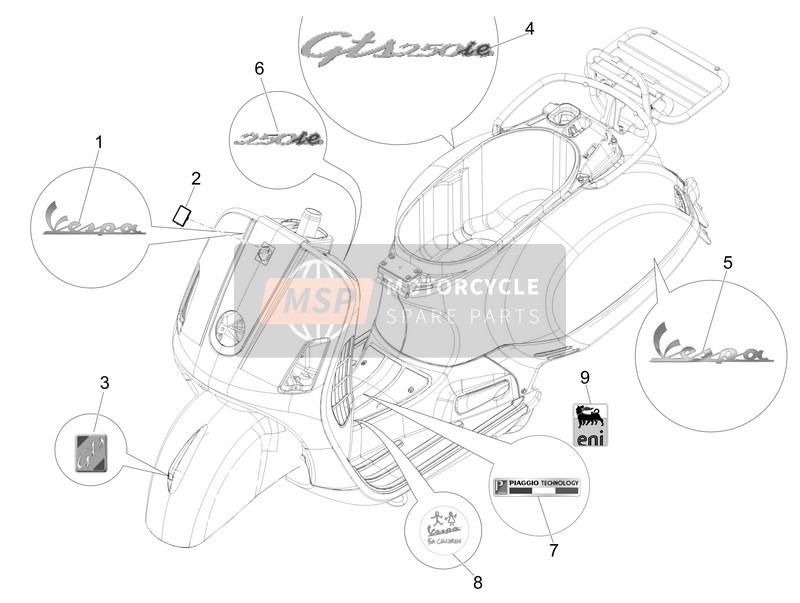 Vespa GTS 250 2014 Plaques - Emblèmes pour un 2014 Vespa GTS 250