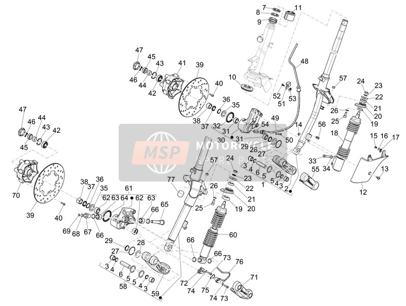 Vespa GTS 250 2014 Fourchette/Tube de direction - Unité de roulement de direction pour un 2014 Vespa GTS 250