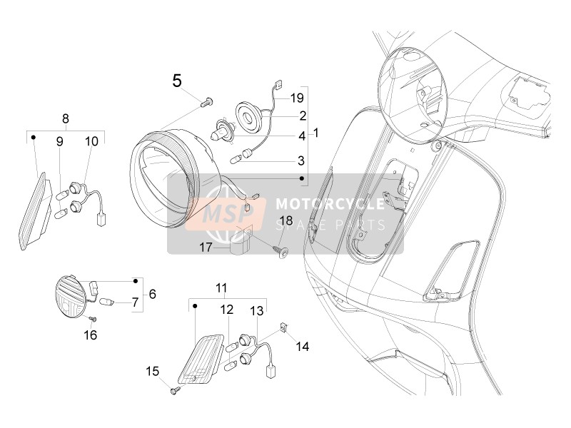 Vespa GTS 250 2012 Phares avant - Lampes de clignotant pour un 2012 Vespa GTS 250