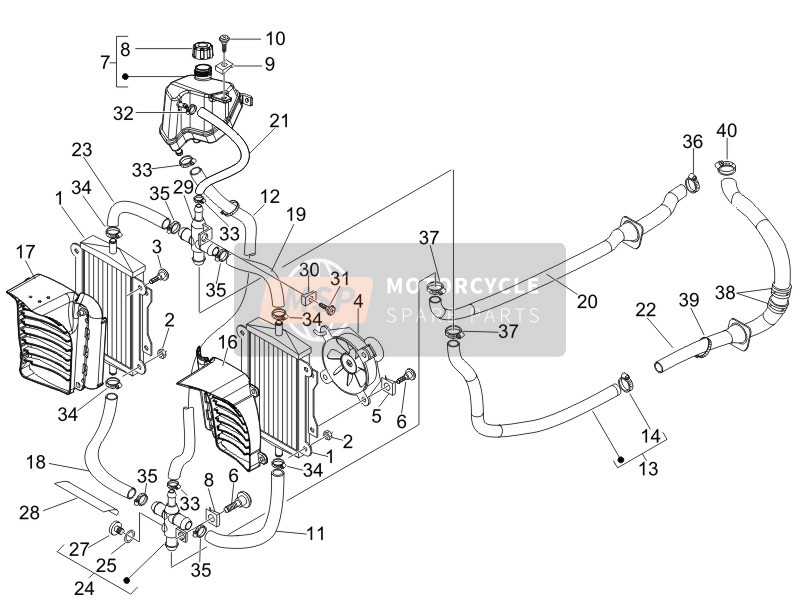 Vespa GTS 250 ABS 2008 Kühlmittelsystem für ein 2008 Vespa GTS 250 ABS