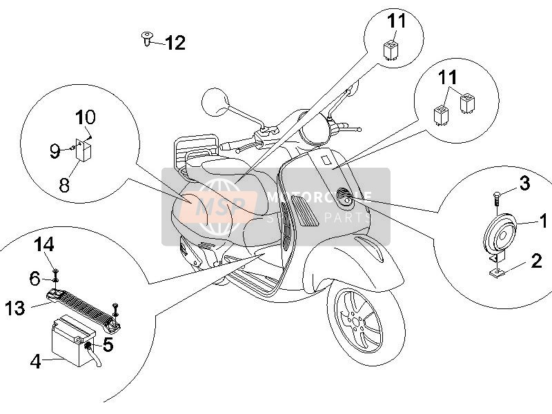 Vespa GTS 250 ABS 2009 Fernbedienungsschalter - Batterie - Hupe für ein 2009 Vespa GTS 250 ABS