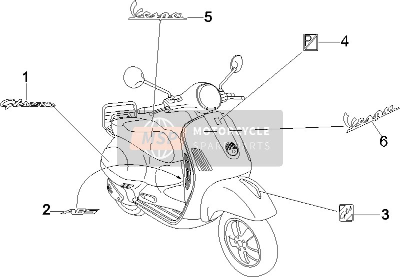 Vespa GTS 250 ABS (UK) 2006 Labels - Emblemen voor een 2006 Vespa GTS 250 ABS (UK)