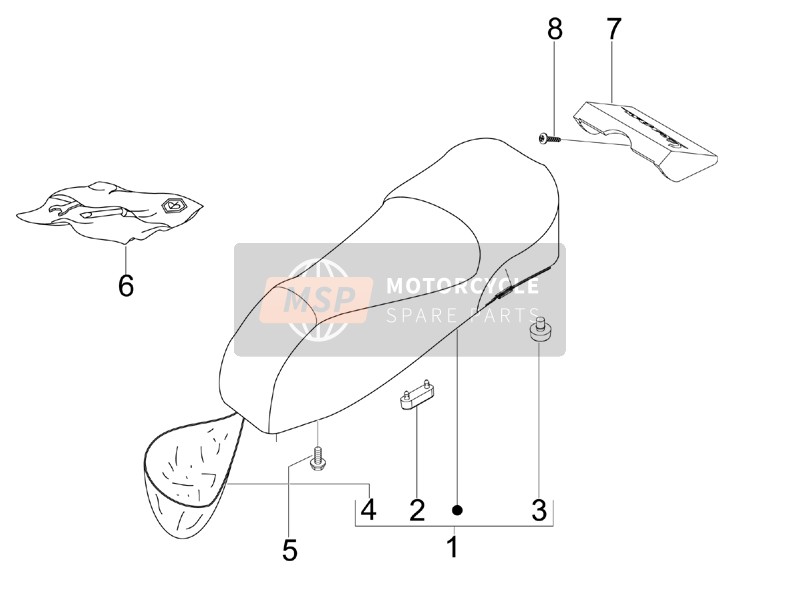 Vespa GTS 250 ie Super (USA) 2008 Sillín/Asientos para un 2008 Vespa GTS 250 ie Super (USA)