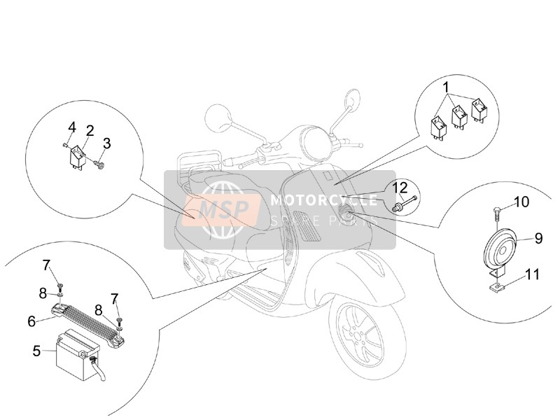 Vespa GTS 250 ie Super (USA) 2008 Fernbedienungsschalter - Batterie - Hupe für ein 2008 Vespa GTS 250 ie Super (USA)