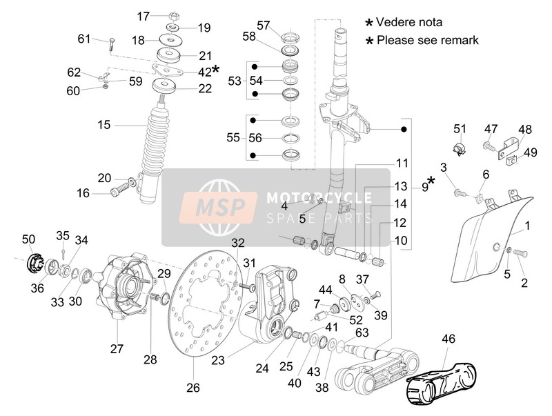 Vespa GTS 250 (USA) 2007 Forchetta/Tubo dello sterzo - Unità cuscinetto sterzo per un 2007 Vespa GTS 250 (USA)