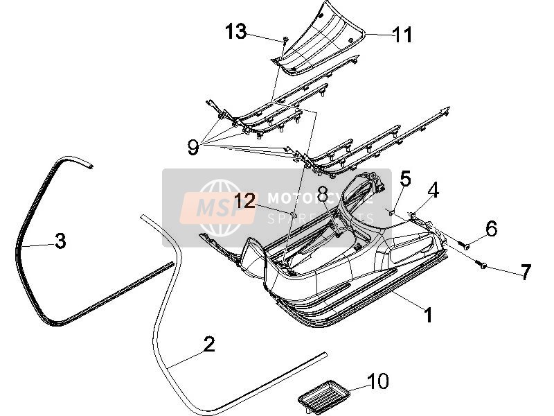 Vespa GTS 300 ie 2015 Cubierta central - Reposapiés para un 2015 Vespa GTS 300 ie