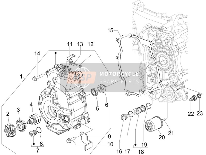 Vespa GTS 300 ie ABS (China) 2015 Vliegwielmagneten Afdekking - Oliefilter voor een 2015 Vespa GTS 300 ie ABS (China)