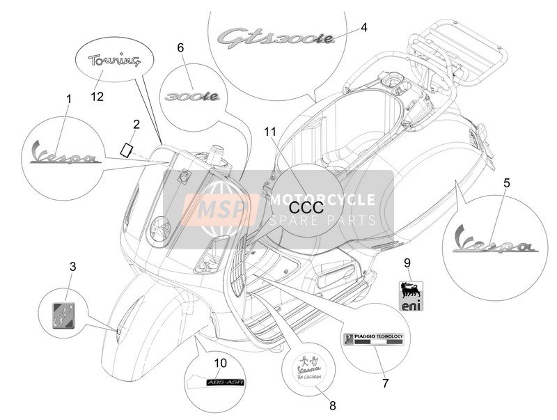 Vespa GTS 300 ie ABS (China) 2015 Labels - Emblemen voor een 2015 Vespa GTS 300 ie ABS (China)