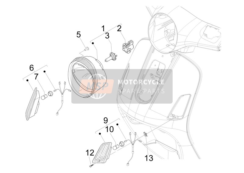 Vespa GTS 300 ie ABS (China) 2014 Fari anteriori - Indicatori di direzione per un 2014 Vespa GTS 300 ie ABS (China)