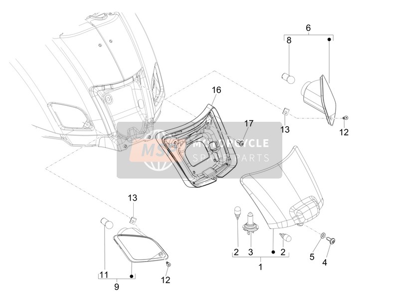 Vespa GTS 300 ie ABS (China) 2015 Phares arrière - Lampes de clignotant pour un 2015 Vespa GTS 300 ie ABS (China)