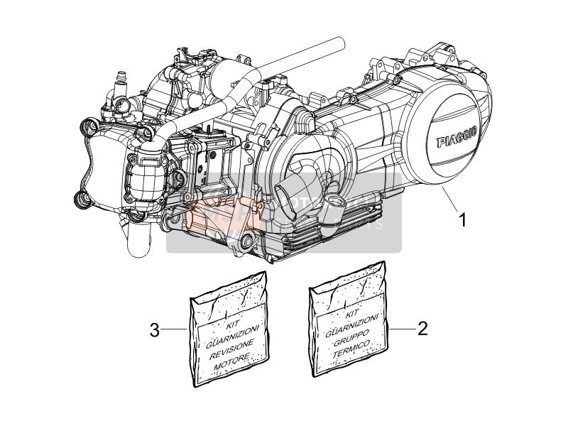 Vespa GTS 300 ie ABS (USA) 2015 Motor, Assemblage voor een 2015 Vespa GTS 300 ie ABS (USA)