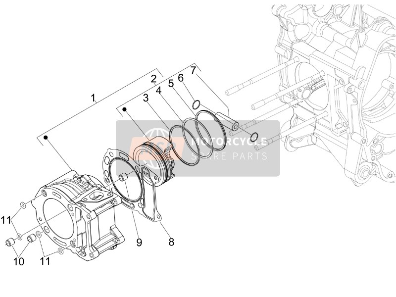 Vespa GTS 300 ie ABS (USA) 2014 Cylinder-Piston-Wrist Pin Unit for a 2014 Vespa GTS 300 ie ABS (USA)